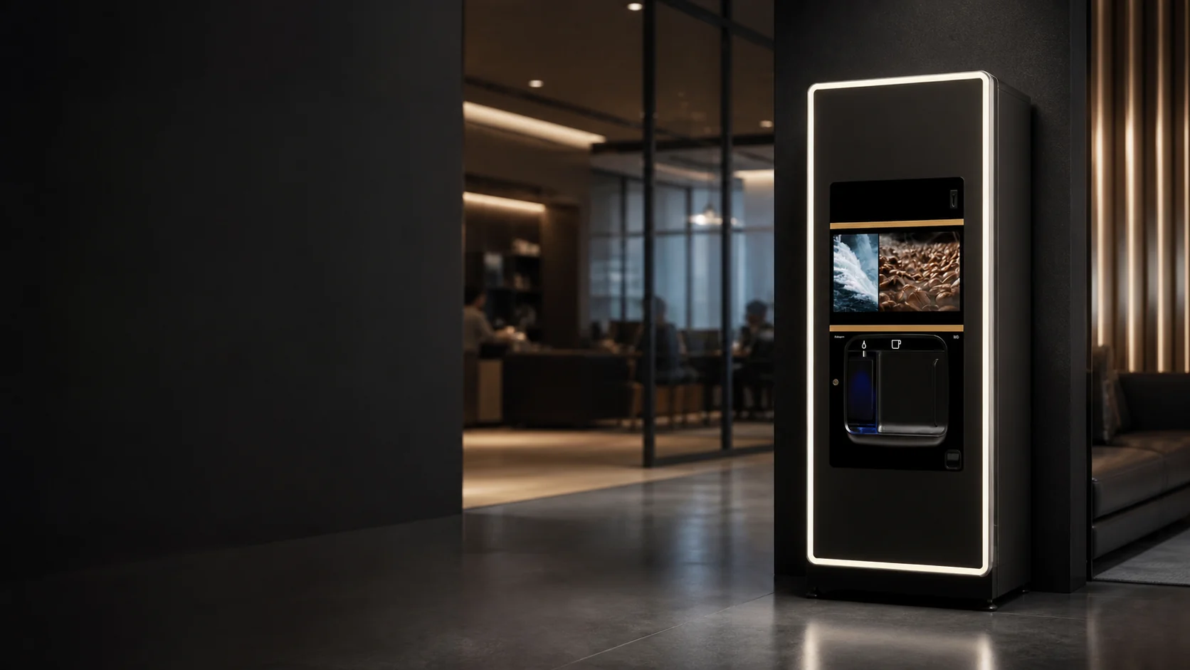 Máquina vending Azkoyen NEO Q instalada en una oficina moderna